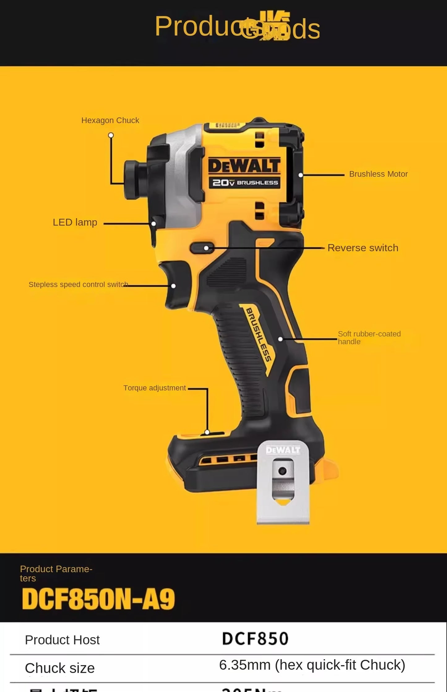 DCF850 20V Cordless Electric Screwdriver Brushless Motor Rechargable Drill Driver Electric Impact Wrench Large Torque