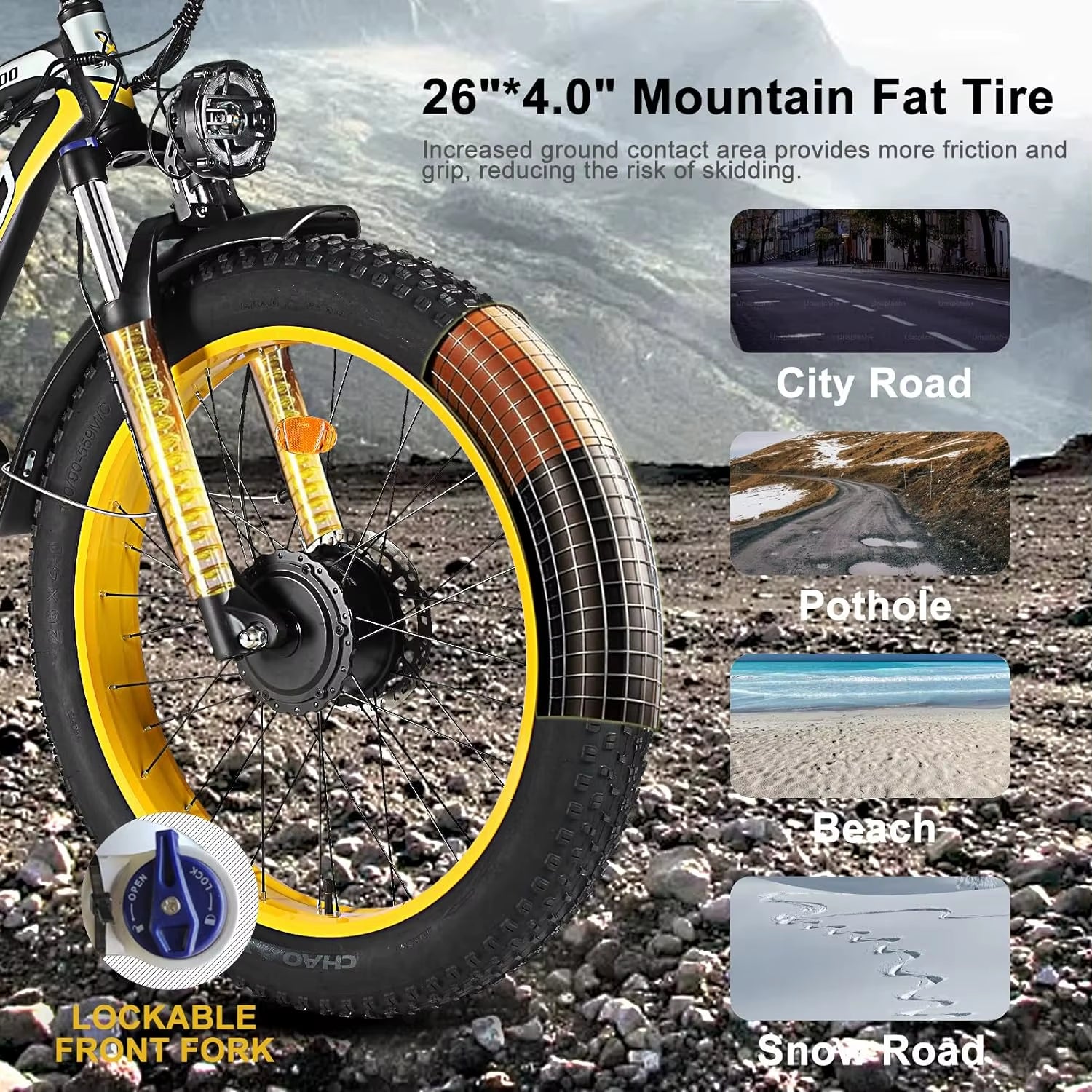 2000W Fat Tire Electric Bike 48V 22Ah 26" Electric Mountain Bikes 55km/h Ebike for Adults 21 Speed Hydraulic Brakes