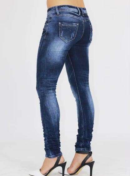 Women'S Tight Denim Pencil Pants, Low Waisted Jeans, Tied Dyeing Women Jeans