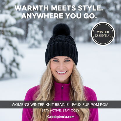 Luxury Knit Beanie with Faux Fur Pom Pom